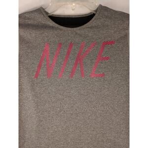 Nike Dri‑Fit Long Sleeve Shirt Large Grey & Black Colorblock Pink Logo Running